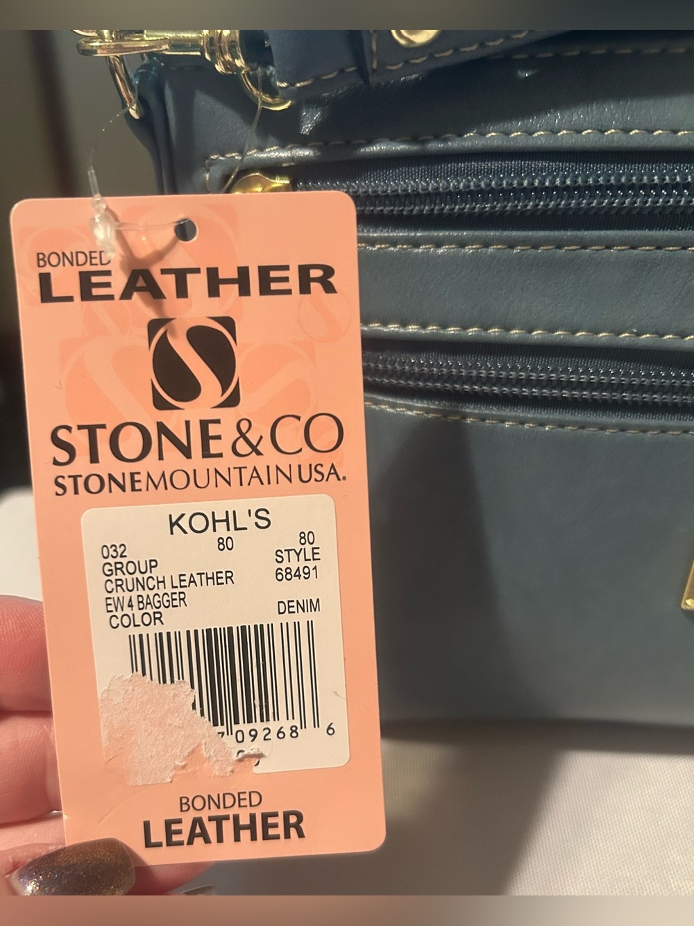 Stone & Co Denim Color Bonded Leather Multi-Zip Crossbody Bag with Gold Hardware - Picture 5 of 7
